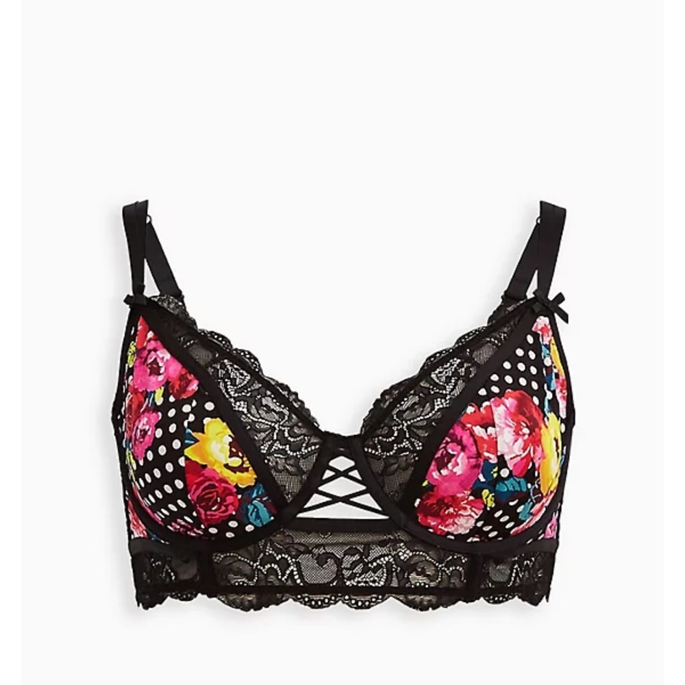 Torrid Betsey Johnson Polka Dot & Floral Underwire Bralette &  Garter Panty - Picture 2 of 6